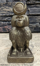 Load image into Gallery viewer, Egyptian Thoth Baboon seated w/ Lunar Disc Sculpture Statue 7.5" www.Neo-Mfg.com Museum Replica