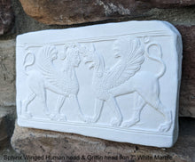 Load image into Gallery viewer, Roman Greek Sphinx Winged Human headed & Griffin headed lion Sculptural wall relief plaque www.Neo-Mfg.com 7" Museum reproduction k28