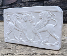 Load image into Gallery viewer, Roman Greek Sphinx Winged Human headed & Griffin headed lion Sculptural wall relief plaque www.Neo-Mfg.com 7" Museum reproduction k28