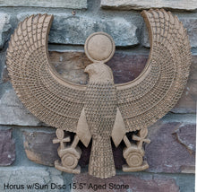 Load image into Gallery viewer, Egyptian Horus w/ sun disc Sculpture museum reproduction art 15.5" www.Neo-Mfg.com home decor relief