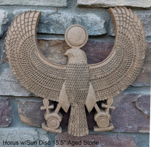 Load image into Gallery viewer, Egyptian Horus w/ sun disc Sculpture museum reproduction art 15.5" www.Neo-Mfg.com home decor relief