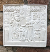 Load image into Gallery viewer, Egyptian King Tut Tutankhamen Throne chair front Sculptural wall relief plaque www.Neo-Mfg.com 8.125"
