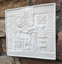 Load image into Gallery viewer, Egyptian King Tut Tutankhamen Throne chair front Sculptural wall relief plaque www.Neo-Mfg.com 8.125"