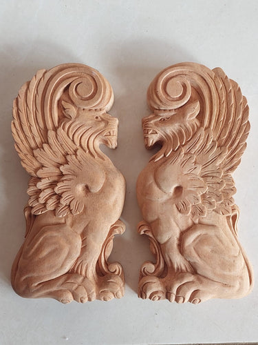 Griffin gryphons Winged lion wall Sculpture plaque set pair 9.75