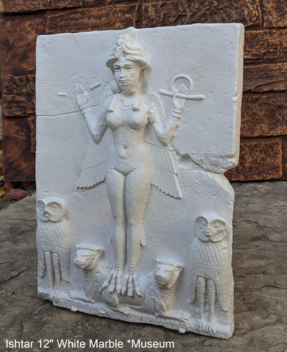 Babylonian Burney Relief Queen of Night GODDESS ISHTAR Mesopotamia Sculptural relief carving plaque www.Neo-Mfg.com 14.75