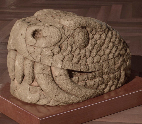 Serpent Quetzalcoaltl bust Aztec Maya Artifact Carved Sculpture Statue 10