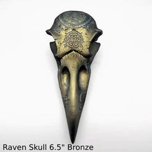 Load image into Gallery viewer, Wiccan Raven skull engraving Wall Plaque Sculpture Pagan 6.5" www.Neo-Mfg.com mythical