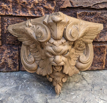 Load image into Gallery viewer, Gargoyle Satyr wall Shelf corbel Grotesque goblin sculpture www.NEO-MFG.com winged greenman leaf face 10"