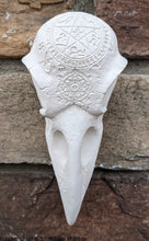 Load image into Gallery viewer, Wiccan Raven skull engraving Wall Plaque Sculpture Pagan 6.5" www.Neo-Mfg.com mythical