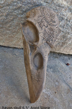 Load image into Gallery viewer, Wiccan Raven skull engraving Wall Plaque Sculpture Pagan 6.5&quot; www.Neo-Mfg.com mythical
