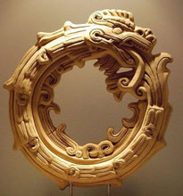 Load image into Gallery viewer, Serpent ouroboros Quetzalcoaltl ring Aztec Maya Artifact Carved Sculpture wall plaque relief 13" www.Neo-Mfg.com