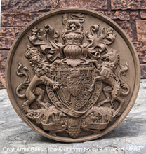 Load image into Gallery viewer, Coat Arms British lion & unicorn horse sculpture wall plaque www.NEO-MFG.com 9.5"