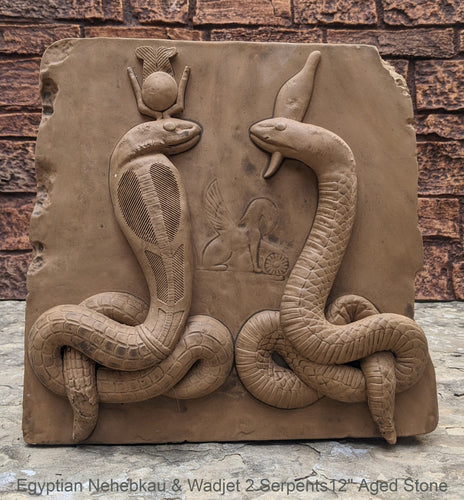 Egyptian Nehebkau & Wadjet 2 Serpents Artifact Carved Sculpture Statue 12