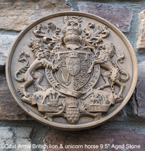 Load image into Gallery viewer, Coat Arms British lion & unicorn horse sculpture wall plaque www.NEO-MFG.com 9.5"