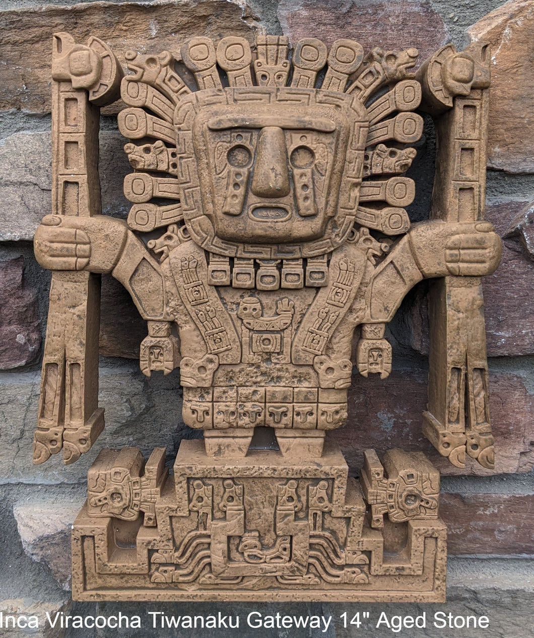 Inca Viracocha Tiwanaku Gateway sun Sculptural wall relief plaque 14