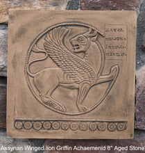 Load image into Gallery viewer, Assyrian Persian Winged lion Griffin Achaemenid Persepolis carvings Sculpture reproduction art 8" www.Neo-Mfg.com Museum Reproduction
