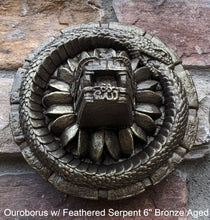 Load image into Gallery viewer, History MAYAN AZTEC Ouroborus w/ F Feathered Serpent 6" Sculptural wall relief plaque 6" www.Neo-Mfg.com
