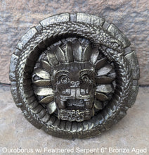 Load image into Gallery viewer, History MAYAN AZTEC Ouroborus w/ F Feathered Serpent 6" Sculptural wall relief plaque 6" www.Neo-Mfg.com