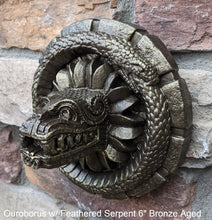 Load image into Gallery viewer, History MAYAN AZTEC Ouroborus w/ F Feathered Serpent 6" Sculptural wall relief plaque 6" www.Neo-Mfg.com