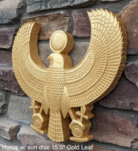 Load image into Gallery viewer, Egyptian Horus w/ sun disc Sculpture museum reproduction art 15.5" www.Neo-Mfg.com home decor relief