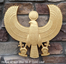 Load image into Gallery viewer, Egyptian Horus w/ sun disc Sculpture museum reproduction art 15.5" www.Neo-Mfg.com home decor relief