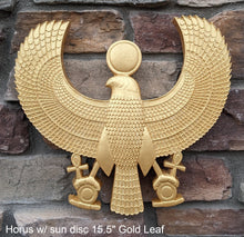 Load image into Gallery viewer, Egyptian Horus w/ sun disc Sculpture museum reproduction art 15.5" www.Neo-Mfg.com home decor relief