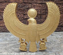 Load image into Gallery viewer, Egyptian Horus w/ sun disc Sculpture museum reproduction art 15.5" www.Neo-Mfg.com home decor relief