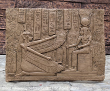 Load image into Gallery viewer, Egyptian Maat kneeling before Isis reproduction sculpture wall art 11.5" www.Neo-Mfg.com home decor relief
