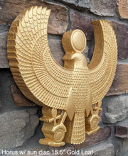 Load image into Gallery viewer, Egyptian Horus w/ sun disc Sculpture museum reproduction art 15.5" www.Neo-Mfg.com home decor relief