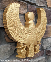 Load image into Gallery viewer, Egyptian Horus w/ sun disc Sculpture museum reproduction art 15.5" www.Neo-Mfg.com home decor relief