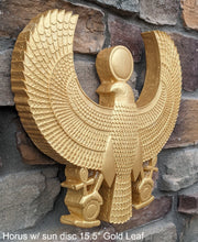 Load image into Gallery viewer, Egyptian Horus w/ sun disc Sculpture museum reproduction art 15.5" www.Neo-Mfg.com home decor relief