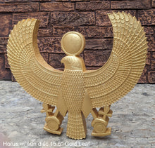 Load image into Gallery viewer, Egyptian Horus w/ sun disc Sculpture museum reproduction art 15.5" www.Neo-Mfg.com home decor relief