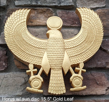 Load image into Gallery viewer, Egyptian Horus w/ sun disc Sculpture museum reproduction art 15.5" www.Neo-Mfg.com home decor relief