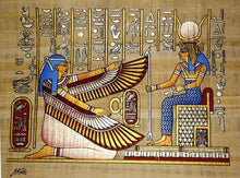 Load image into Gallery viewer, Egyptian Maat kneeling before Isis reproduction sculpture wall art 11.5" www.Neo-Mfg.com home decor relief