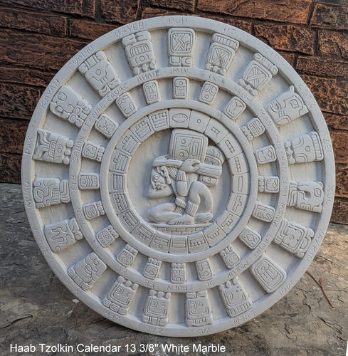 MAYAN AZTEC Haab Tzolkin CALENDAR Sculptural wall relief plaque 13 3/8