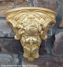 Load image into Gallery viewer, Angel winged child face baby corbel wall sconce shelf 8" sculpture www.NEO-MFG.com