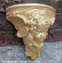 Load image into Gallery viewer, Angel winged child face baby corbel wall sconce shelf 8" sculpture www.NEO-MFG.com
