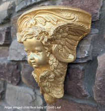 Load image into Gallery viewer, Angel winged child face baby corbel wall sconce shelf 8" sculpture www.NEO-MFG.com