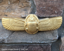 Load image into Gallery viewer, Egyptian winged Scarab relic figural relief replica gilt wall plaque Sculpture museum reproduction art 8&quot; www.Neo-Mfg.com home decor
