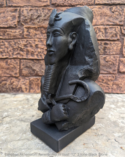 History Egyptian Pharaoh Akhenaten Amenhotep IV Sun god Sculptural bust Neo-Mfg 12