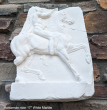 Load image into Gallery viewer, Roman Greek Horseman Figure Sculptural Wall frieze plaque Fragment relief 1st century B.C. Greek. 1907 www.Neo-Mfg.com 17"