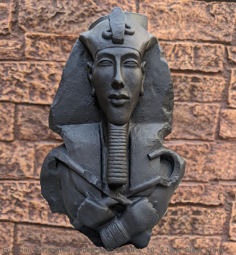 History Egyptian Pharaoh Akhenaten Amenhotep IV Sun god Sculptural wall relief bust Neo-Mfg 10