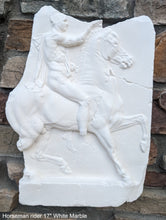 Load image into Gallery viewer, Roman Greek Horseman Figure Sculptural Wall frieze plaque Fragment relief 1st century B.C. Greek. 1907 www.Neo-Mfg.com 17"
