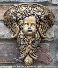 Load image into Gallery viewer, Angel winged child face baby corbel wall sconce shelf 8" sculpture www.NEO-MFG.com