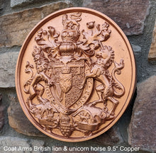 Load image into Gallery viewer, Coat Arms British lion & unicorn horse sculpture wall plaque www.NEO-MFG.com 9.5"