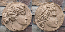 Load image into Gallery viewer, Roman Greek Apollo & Diana Freedom coin Sculptural Wall relief plaque www.Neo-Mfg.com 9.5"