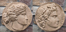 Load image into Gallery viewer, Roman Greek Apollo & Diana Freedom coin Sculptural Wall relief plaque www.Neo-Mfg.com 9.5"