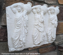 Load image into Gallery viewer, Roman Greek slab VI Parthenon north frieze three youths bearing hydriai Sculptural Wall relief www.Neo-Mfg.com 15.5"