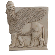 Load image into Gallery viewer, Assyrian Lamassu winged Lion wall Sculpture Face Left www.Neo-Mfg.com 10" Mesopotamia Flat Back