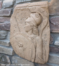 Load image into Gallery viewer, Roman Greek Athena with shield fragment wall sculpture plaque www.Neo-mfg.com relic plaque 17.75"